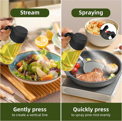 16oz Olive Oil Dispenser Spray Bottle with Brush, 2 in 1 Olive Oil Dispenser and Sprayer for Cooking (Black)
