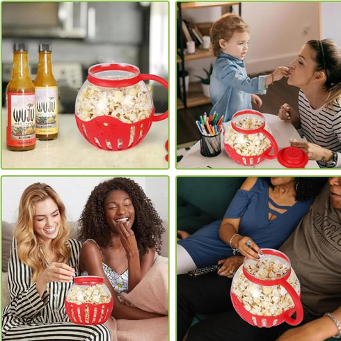 Microwave Popcorn Popper | Crafted With Borosilicate Glass | 3 in 1 Lid | Silicone Exterior & Lid Ensures Secure Grip | Microwave Popcorn Maker | 1.50 Quart | Silicone Popcorn Popper | Red by GIEZL