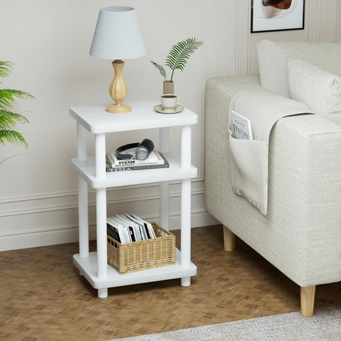 DALEMHOME 3 Solid Wood Tier End Table, Side Table Sofa Couch Table for Living Room, Night Stand Storage Shelf