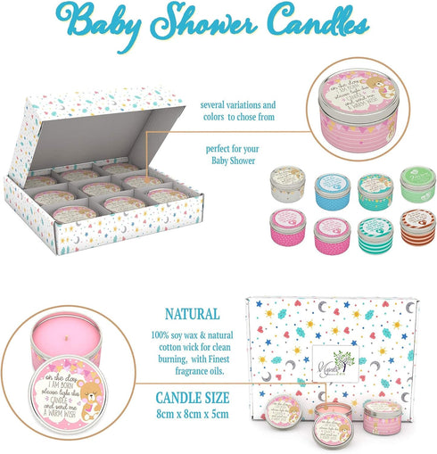 9-Pack 3040 Majestic Zen Baby Shower Candle Favors for Girls | Scented Soy Wax Candles | Baby Powder Scent | Hour Burn
