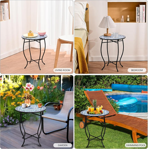 Aonagi 14 17 Round Side Table, Indoor Outdoor Small Side Table, Weather Resistant Black Metal Side Table for Livingroom