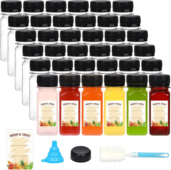 BAKHUK 36pcs 2oz Plastic Shot Juice Bottles with Caps, Ginger Shot Bottles