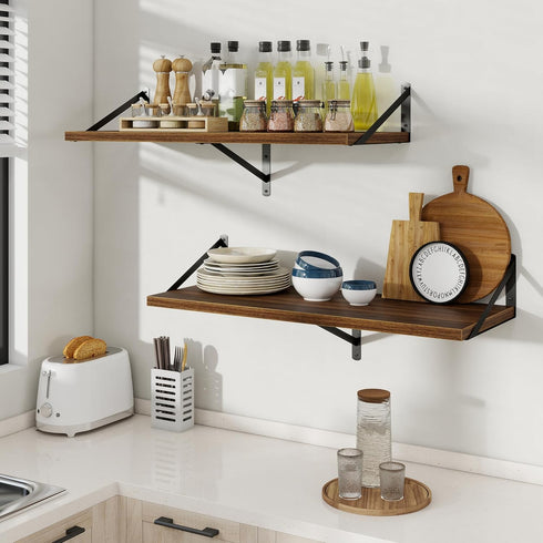 12 Inch 16W 12D Set 2, Floating Shelves, Deep Rustic Wood Wall Storage, x Wall Shelves of Heavy Duty Metal Brackets