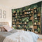 HVEST Vintage Green Bookshelf Tapestry Botanical Library Wall Hanging, Books with Plant