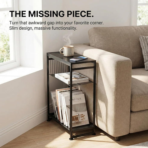 2 1 Dulcii Small Side Table for Small Spaces - Slim End Table with Magazine Holder - in Design Narrow End Table Living