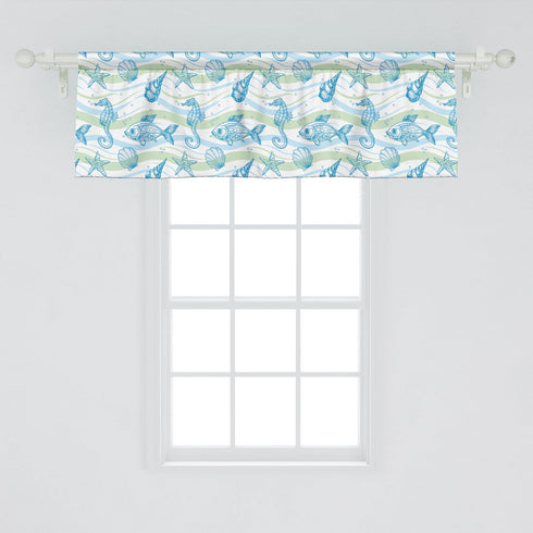 Ambesonne Nautical Window Valance 54" X 18" Marine Ocean Pattern Curtain for Kitchen Bedroom Decor, Mint Blue