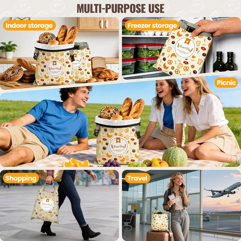 2 Pack Bread Bags for Homemade Sourdough, Reusable Sourdough Storage Bags, Fresh Keeping with Lining & Zipper, Freezer