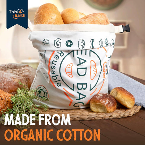 Think4Earth (2 - Reusable Organic Cotton Bread Bag for Homemade Loaves Large | Premium Quality Storage Bags - Unique