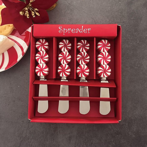 Set 4 Supreme Housewares Peppermint Candy Cheese Spreaders, Hand-Painted Resin Handles with Stainless Steel Blades