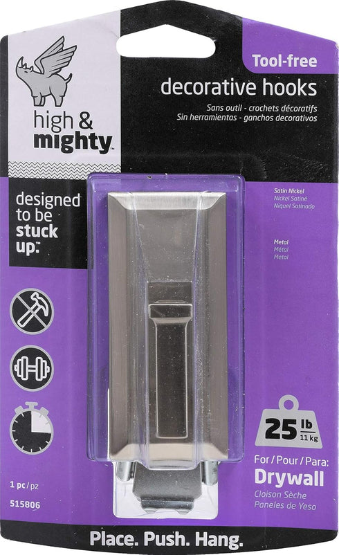 HIGH & MIGHTY 515809 Decorative Metal Hook - Easy Tool-Free Dry Wall Installation, Scalloped, Holds up to 15lb, Bronze