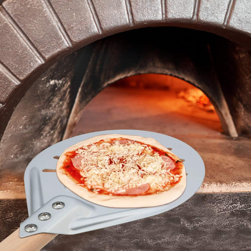 Pizza Turning Peel, Perforated Metal Aluminum Paddle with 16 Inch Anti-Scalding Non-Slip Wooden Handle