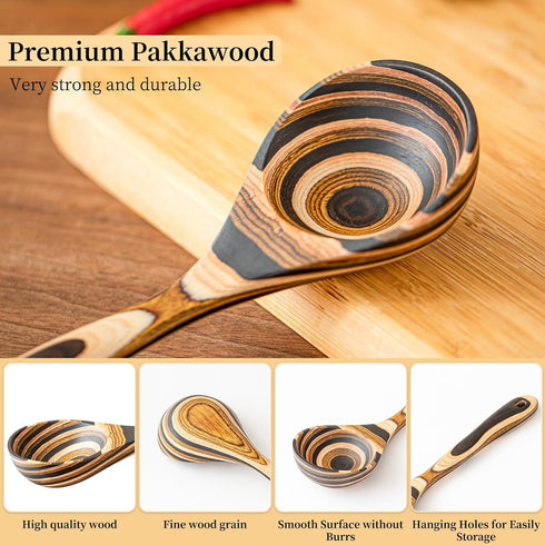 Gudamaye Pakkawood Deep Soup Ladles, 10.6 Inch Big Soup Ladle for Cooking, Wooden Spoon for Kitchen