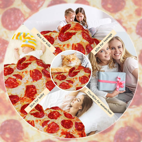 80 Inches Lhedon Pizza Blanket Adult Size, Blankets Queen Size, Round Pepperoni Pizza Food Blanket, Funny Gifts