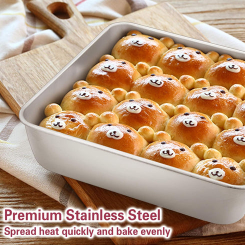 P&P CHEF 8 Inch Square Baking Cake Pans, Small Stainless Steel Lasagna Brownie Pan, Non-toxic & Durable