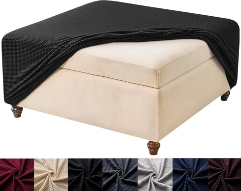 HFCNMY Stretch Square Ottoman Cover Knitted Jacquard Ottoman Cover Washable Square Ottoman Slipcover