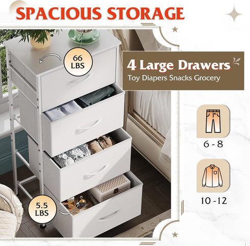 WLIVE Dresser with 4 Drawers, Storage Tower Organizer Unit for Bedroom, Hallway, Entryway, White