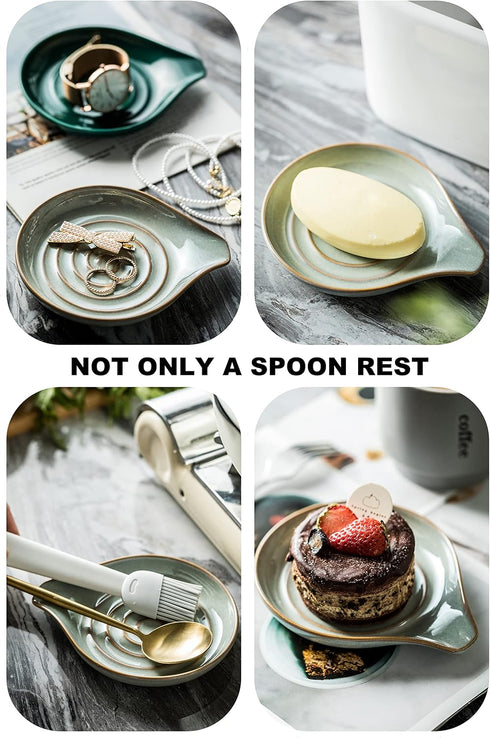 LAUCHUH 5" Large Spoon Rest for Stove Top, Ceramic Holder for Kitchen Utensils, Unique Gray