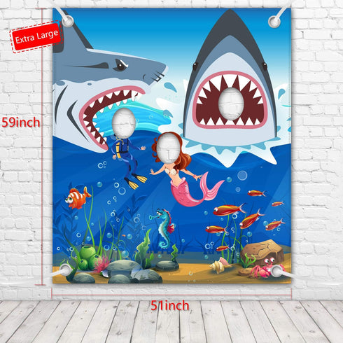 Shark Party Decorations, Giant Fabric Sharks Photo Booth Background, Funny Sharks Theme Party Supplies for Kids
