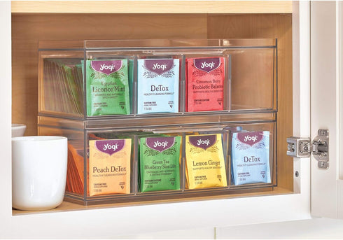 Counter, 4-Section iDesign XL Tea Bag Organizer for Clear Stackable Tea Storage Drawer for Cabinet