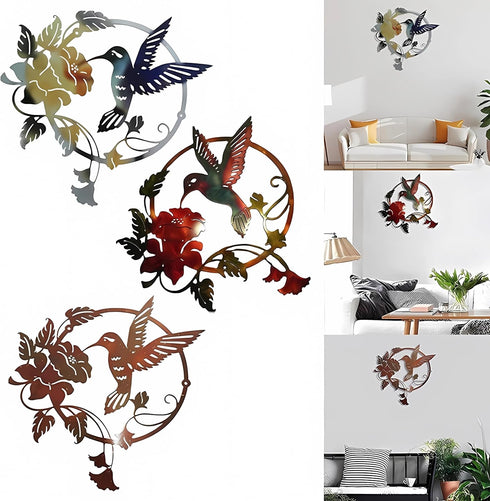 Zoihet Round Metal Bird Wall Art Decor, Hummingbird Silhouette for Garden and Fence