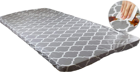 Rally Home Goods Outdoor Fitted Vinyl Tablecloth, Waterproof Wipeable Cover for 6 FT Table, Gray Trellis Pattern