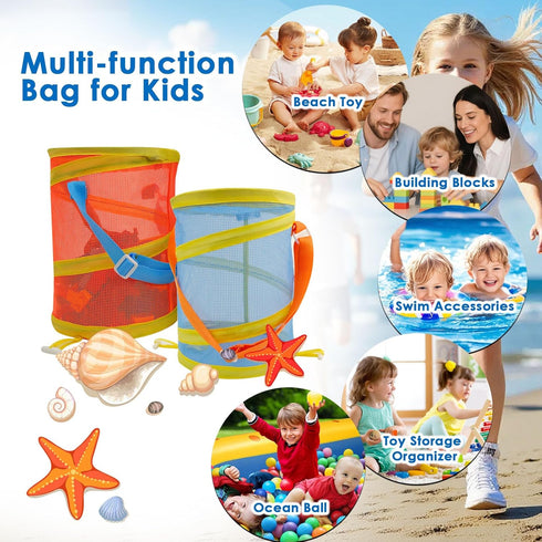 2Pcs (10.5L/2.77Gallon), Foldable Toy Storage Bag, Large Capacity Sea Shell Bags for Beach Portable Toy Storage Bag