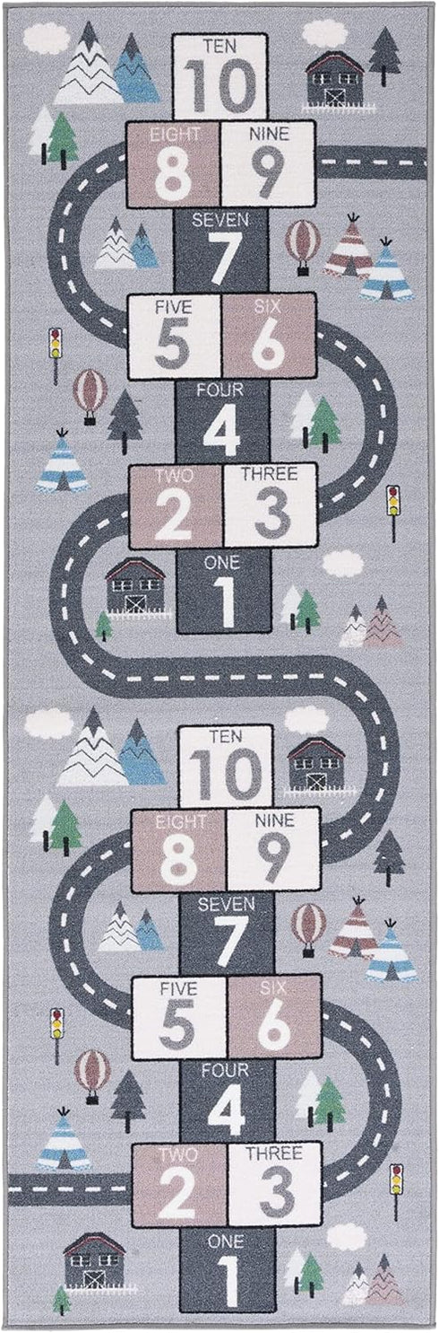 2'2" 6' (KPH226A) SAFAVIEH Washable Rug Kids Playhouse Collection - x Runner, Grey & Pink, Slip Resistant & Easy