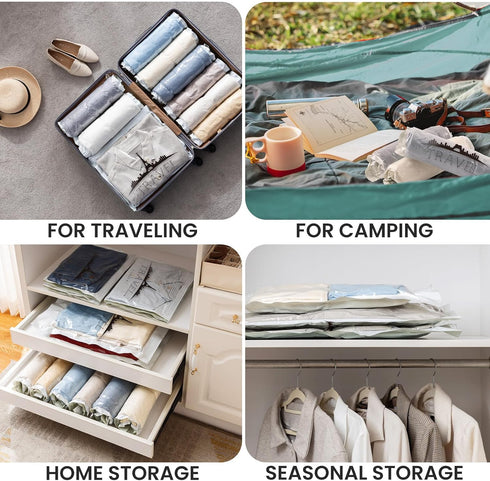 TAILI 10 Pack Travel Compression Bags, Clear Roll Up Space Saver Bags (23.6x15.7 inch), Hand Roll Packing Bags for