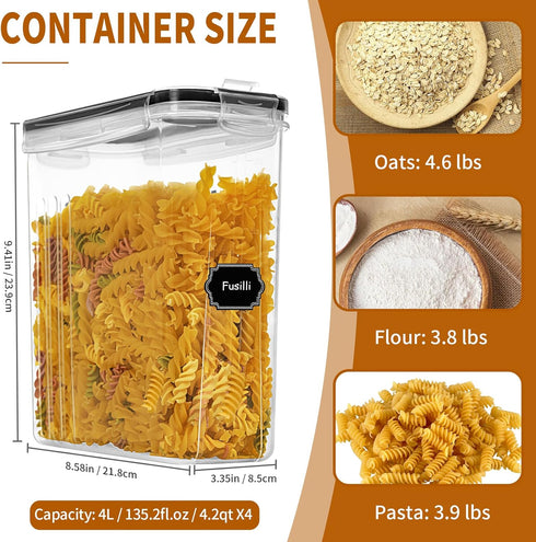 HKJ Chef Set (4L 135.2oz), 4PCS 20 Cereal Containers Storage / Airtight Food Storage Containers with Lids, Cereal