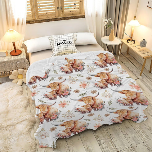 60"x80" Highland Cow Blanket Gifts Super Soft Lightweight Flannel Cow Print Blankets Throw for Kids, Adult, Suitable