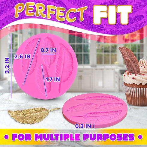 Pink Silicone Feather Candy Molds for Clay Crafting, Fondant, Chocolate & Cake Decorating