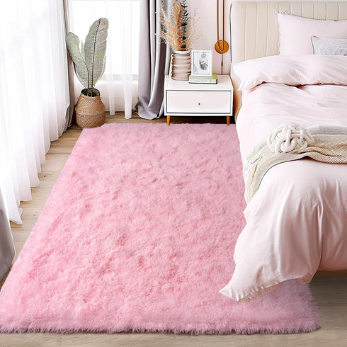 Pink Area Rugs 4x6 for Bedroom Girls, Soft Fluffy Shag Carpet for Living Room, Non-Slip Indoor Floor Rug