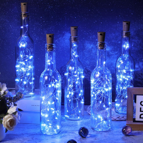 12 Sets 30 Decoration(375 ml,Blue) Rtteri Small Empty Wine Bottles with Cork Lights Centerpiece and LED Battery