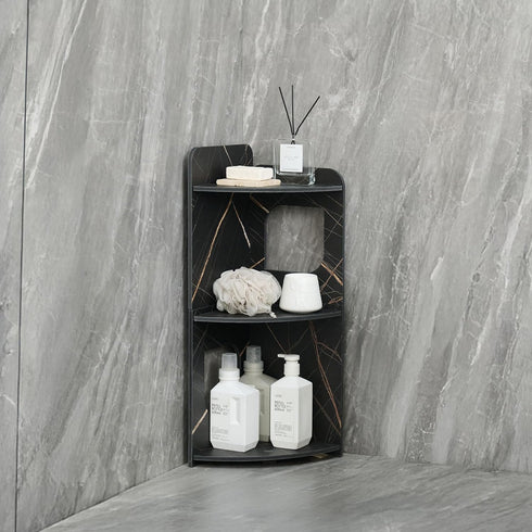 Black 3-Tier Small Corner Shelf Stand, Waterproof Bathroom Storage, Toilet Paper Storage,