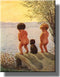 Boys By the Lake Distance Record Toilet Bathroom Picture, Stretched Canvas Wall Art Decor Ready to Hang