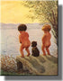 Boys By the Lake Distance Record Toilet Bathroom Picture, Stretched Canvas Wall Art Decor Ready to Hang