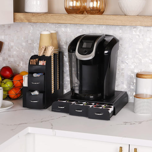 Mind Reader Coffee Pod Drawer and Cup Condiment Set, 2 Pcs., 36 Pod Capacity, Black