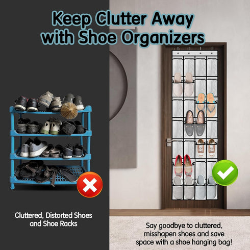 Kotkn 28 Closet Women,White-01) Compartment Over the Door Shoe Organizer, Breathable Mesh Large Shoe Rack for Storage