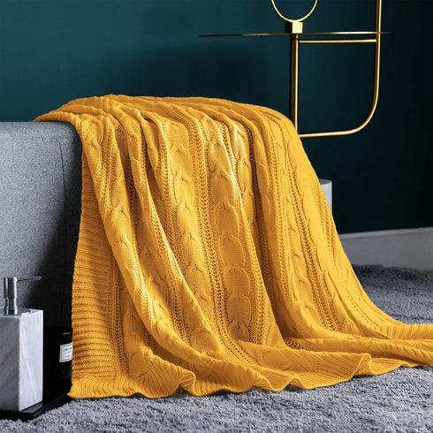 jinchan Cable Knit Throw Blanket for Couch 50"x60" Lightweight Soft Cozy Throw