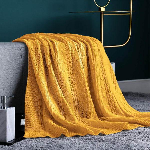 jinchan Cable Knit Throw Blanket for Couch 50"x60" Lightweight Soft Cozy Throw