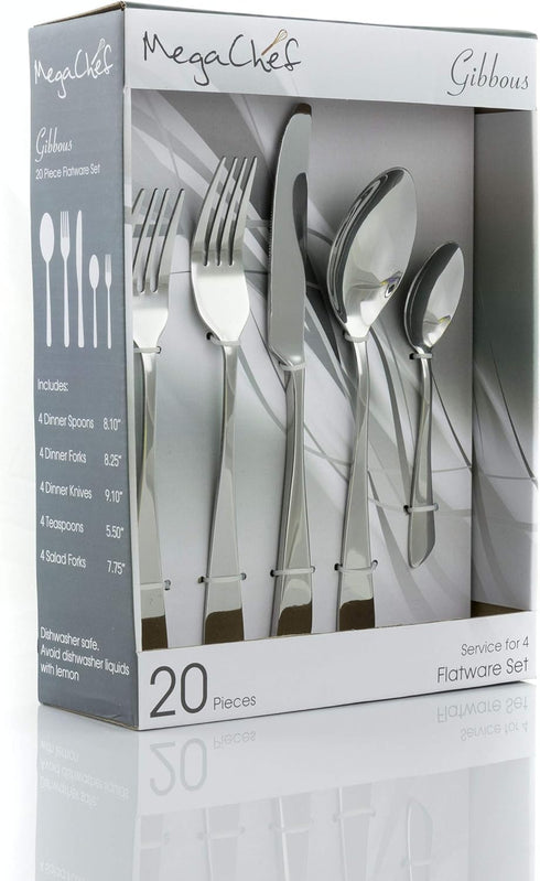 MegaChef Gibbous 20 Piece Stainless Steel Flatware Utensil Set for 4 in Silver