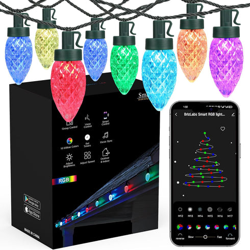 Brizled Smart C9 Christmas Lights, 39FT 60 LED WiFi Color Changing Christmas Lights App Control, RGB String Lights Work