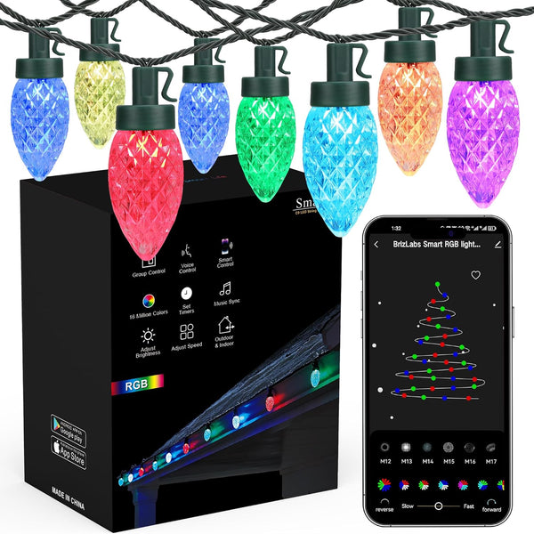 Brizled Smart C9 Christmas Lights, 39FT 60 LED WiFi Color Changing Christmas Lights App Control, RGB String Lights Work