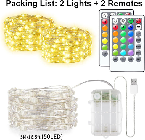 33ft 100LED 2 Pack 16.5ft 16 StarryEver Fairy Lights Battery Operated, Color Changing String Lights with Remote Timer