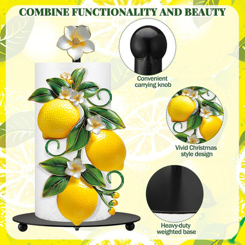 2 Summer Set Countertop Shellwei Pcs Lemon Paper Towel Holder with Round Base Lemon Bathroom Kitchen Decor Yellow