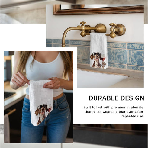 16x24 Inch Funny Wine German Shorthaired Pointer Kitchen Towels, German Shorthaired Pointer Gifts Dish Tea Towels