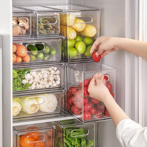 shopwithgreen Refrigerator Organizer Bins with Pull-out Drawer, Clear Fridge Drawer Organizer with Handle