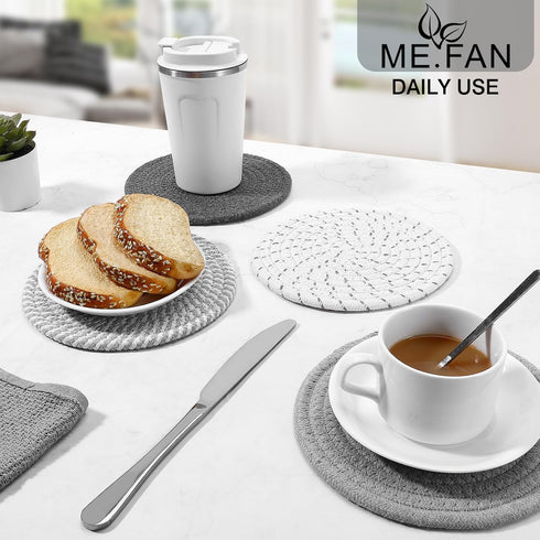 ME.FAN Trivets/Potholders 4 Set, Cotton Thread Weave Trivets for Hot Pots and Pans, Large Coasters, 7 Inch