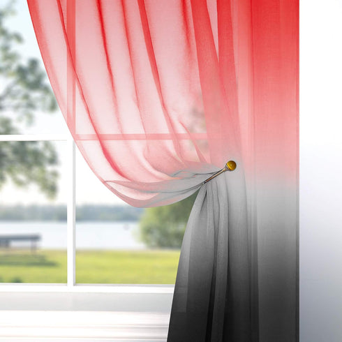 Mrs.Naturall Red and Black Curtains, 63 Inch Length, Set of 1 Sheer Panel for Bedroom Decor