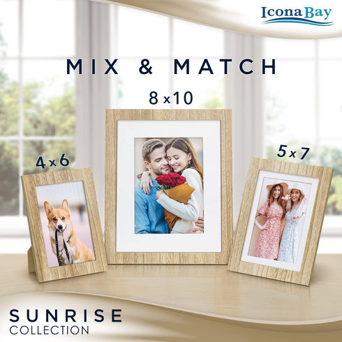Icona Bay 5x7 Mat to 4x6 Ash Brown Picture Frame - Solid One-Piece Wood Composite, Modern Farmhouse Design